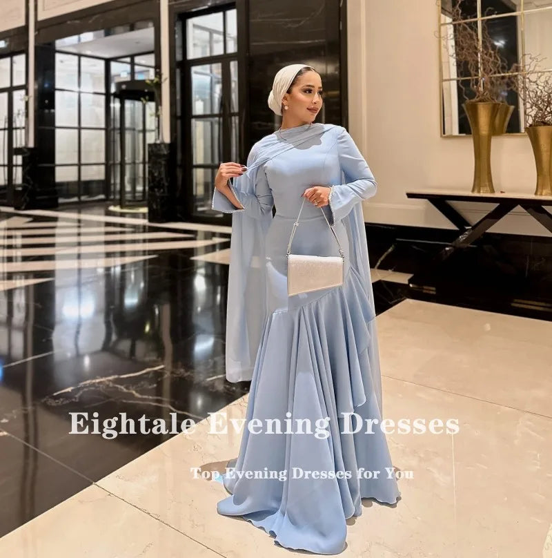 Eightale Arabic Evening Dress O-Neck Prom Gown Customized Long Sleeves Wedding Party Dress Muslim Mermaid Robes De Soirée
