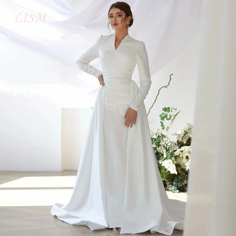 LISM Modest Muslim Wedding Dresses Long Sleeve Luxury Floor Civil Bride Dresses Plus Customized 2026 Evening Prom Party Gowns