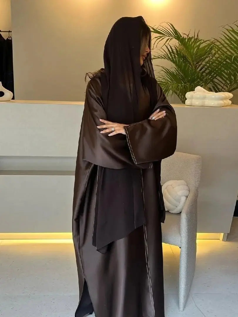 Ramadan Open Plain Satin Kimono Abaya Damen Dubai Kaftan Muslim Coat Prayer Clothes Women Djellaba Kebaya Robe Femme Musulmane