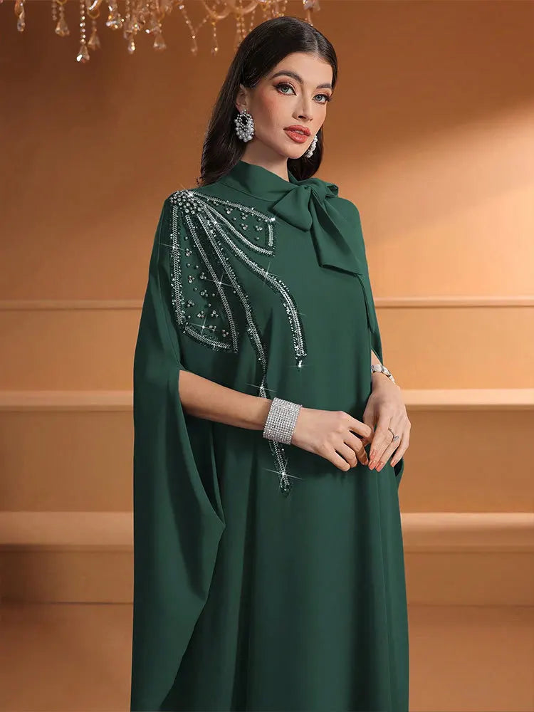 Elegant Dubai Abaya Women Muslim Dress Eid Djellaba Beads Jalabiya Turkey Kaftan Kebaya Caftan Marocain Femme Robe Abbayas Gown