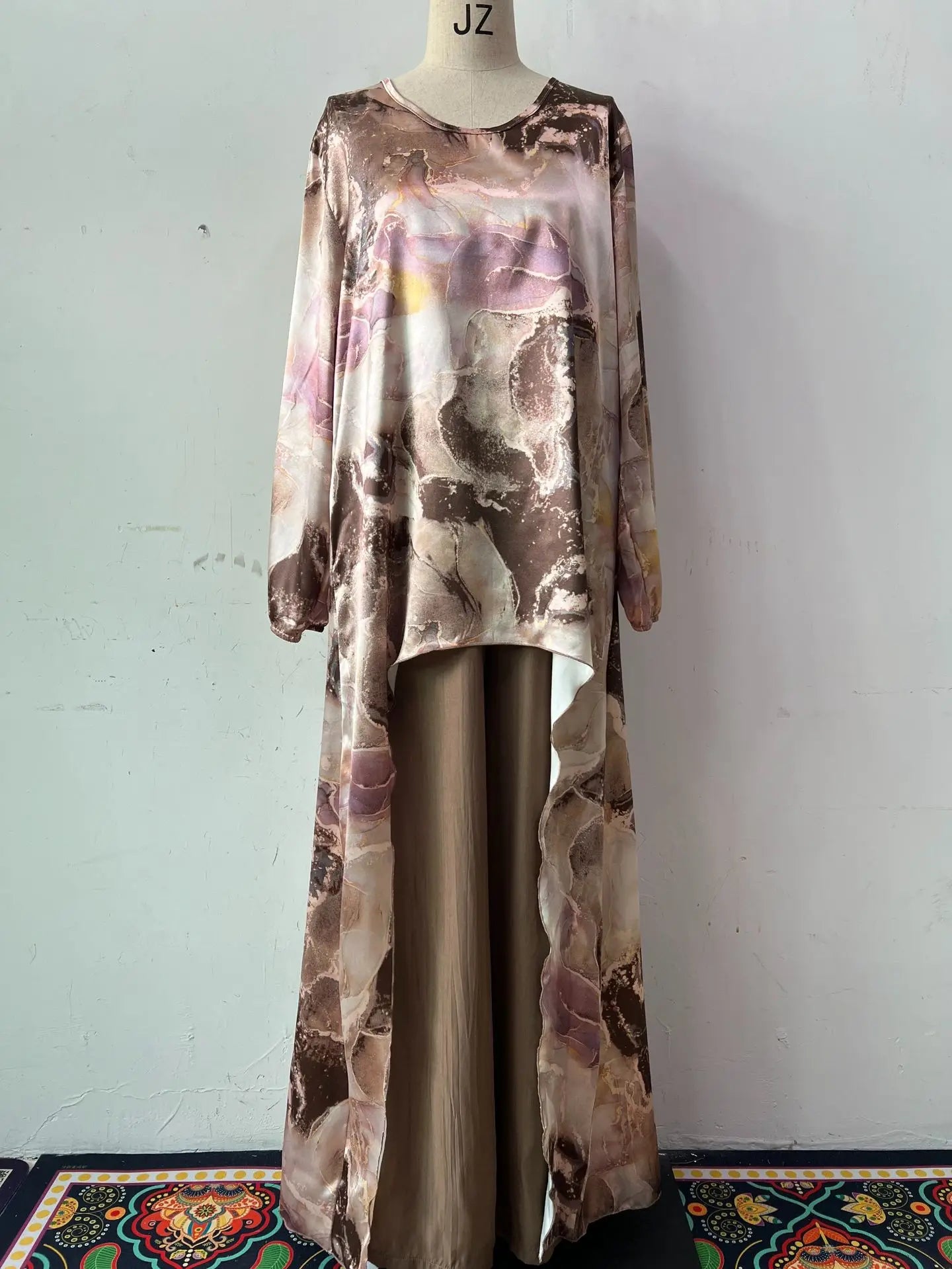 Sets Long Top Wide Leg Pants Print Blouse Ensemble Dubai Islam 2025 Casual Outfits Arabic Trousers 2 Piece Suit