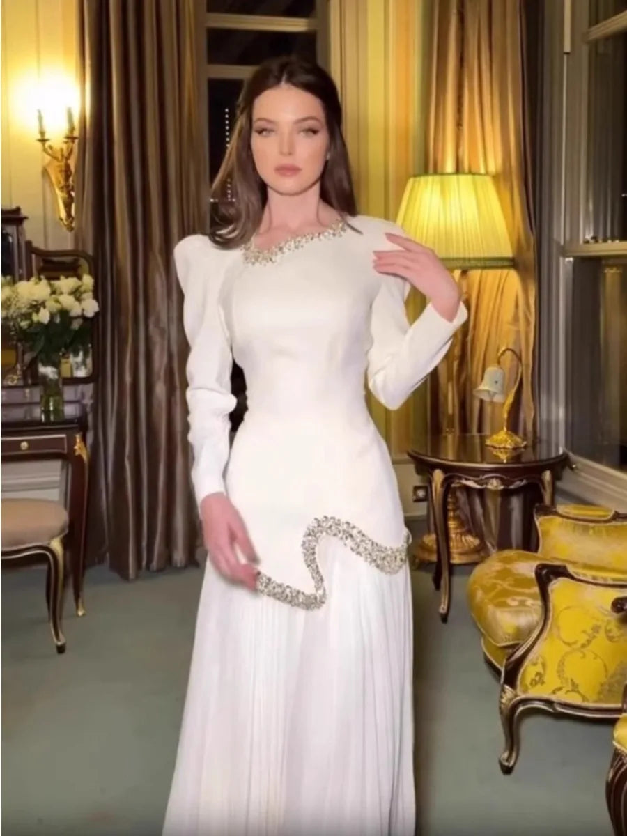 Eid Women Dress Muslim Abaya Pleated Shirt Skirt 2 Piece Set Diamond Party Ramadan Long Dresses Vestidos Largos Arab Long Robe