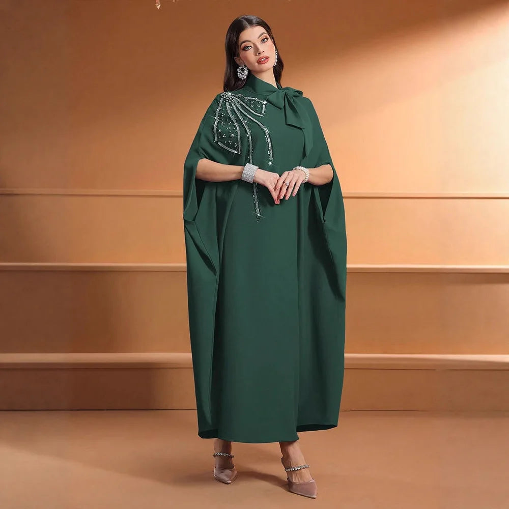Elegant Dubai Abaya Women Muslim Dress Eid Djellaba Beads Jalabiya Turkey Kaftan Kebaya Caftan Marocain Femme Robe Abbayas Gown