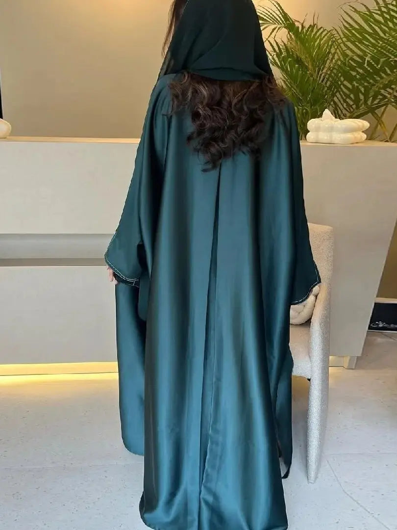 Ramadan Open Plain Satin Kimono Abaya Damen Dubai Kaftan Muslim Coat Prayer Clothes Women Djellaba Kebaya Robe Femme Musulmane