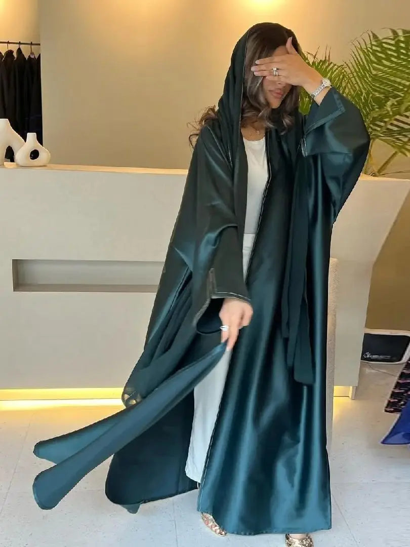 Ramadan Open Plain Satin Kimono Abaya Damen Dubai Kaftan Muslim Coat Prayer Clothes Women Djellaba Kebaya Robe Femme Musulmane