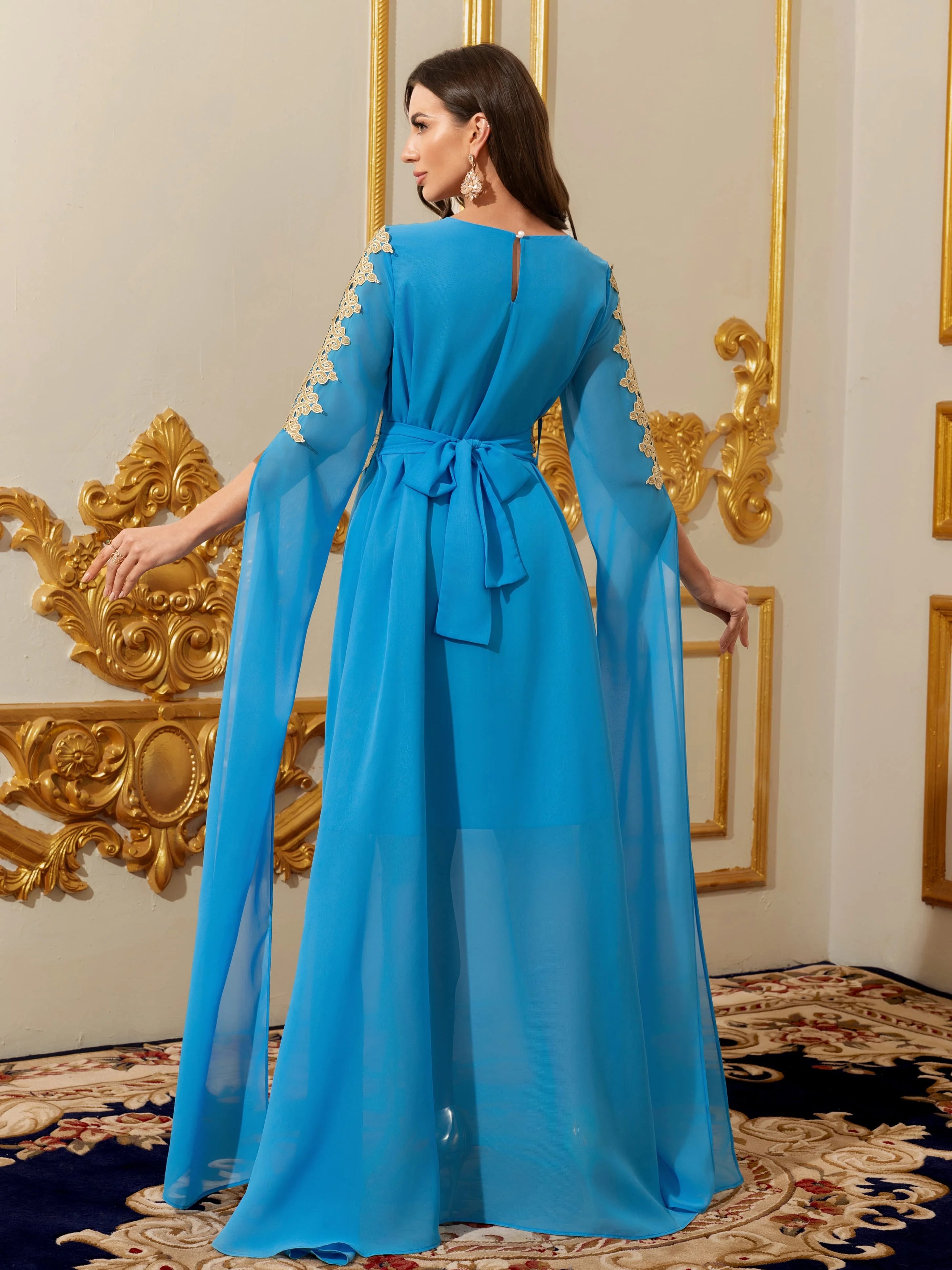 Women Muslim Abaya Kaftan Dress Lace Ethnic Moroccan Dress Eid Prayer Clothes Arabian Maxi Robe