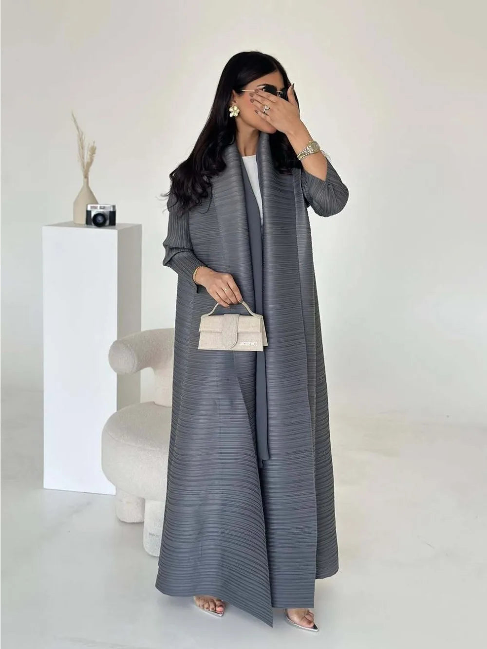 Eid Muslim Party Dress for Women Abaya Pleated Stretch Cardigan Ramadan Abayas Kaftan Islam Dubai Arab Modest Long Robe 2024