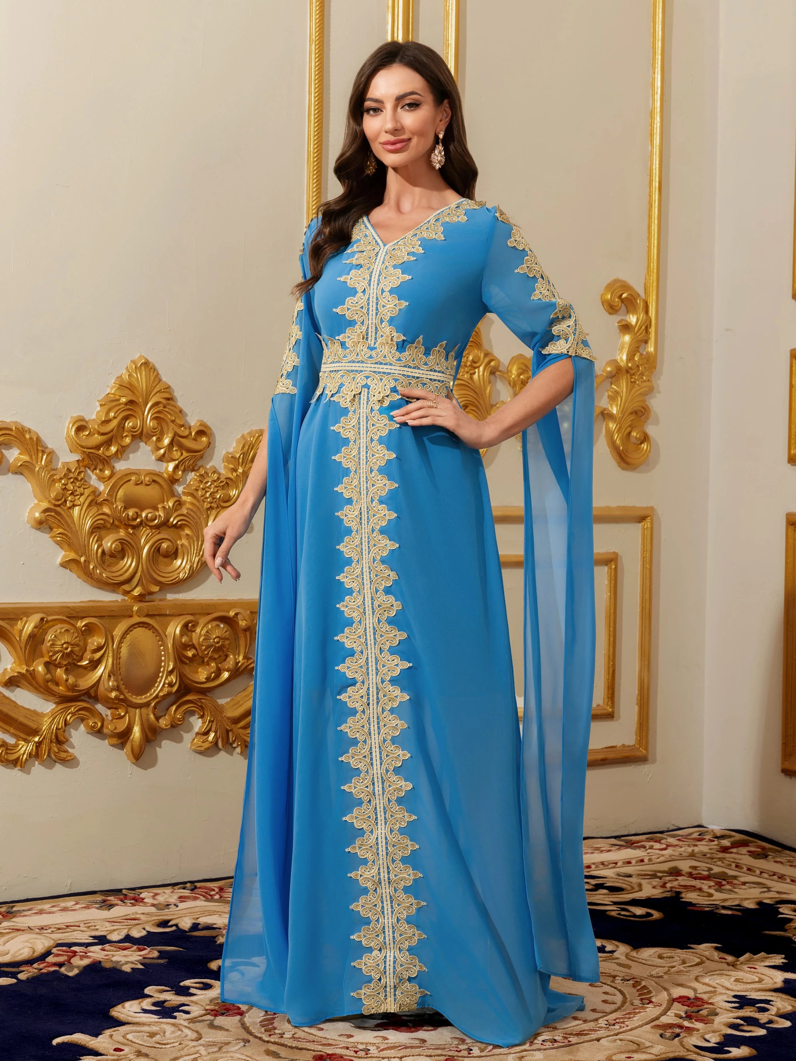 Women Muslim Abaya Kaftan Dress Lace Ethnic Moroccan Dress Eid Prayer Clothes Arabian Maxi Robe