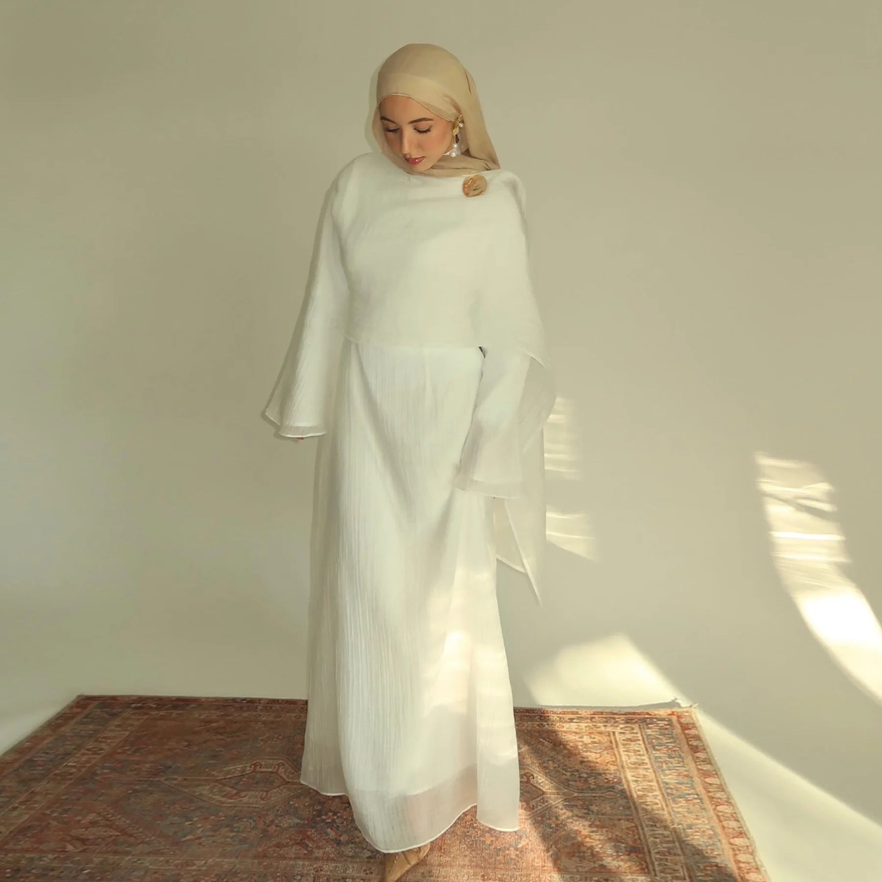 Eid Abaya with Shawl Set Winkle 2 Layer Modest Muslim Woman Dresses Dubai Luxury Party Dress Kaftan Robe Ramadan Islam Clothing