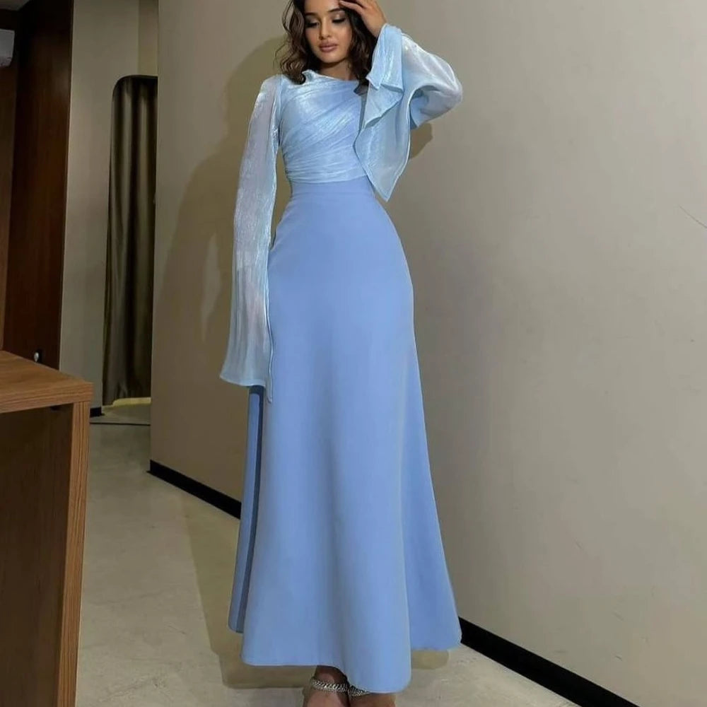 Abaya Elegant Satin Evening Dress For Women Simple Long Sleeves Hot Sale Party Charming Prom Gown 2026 Moroccan Muslim Robe