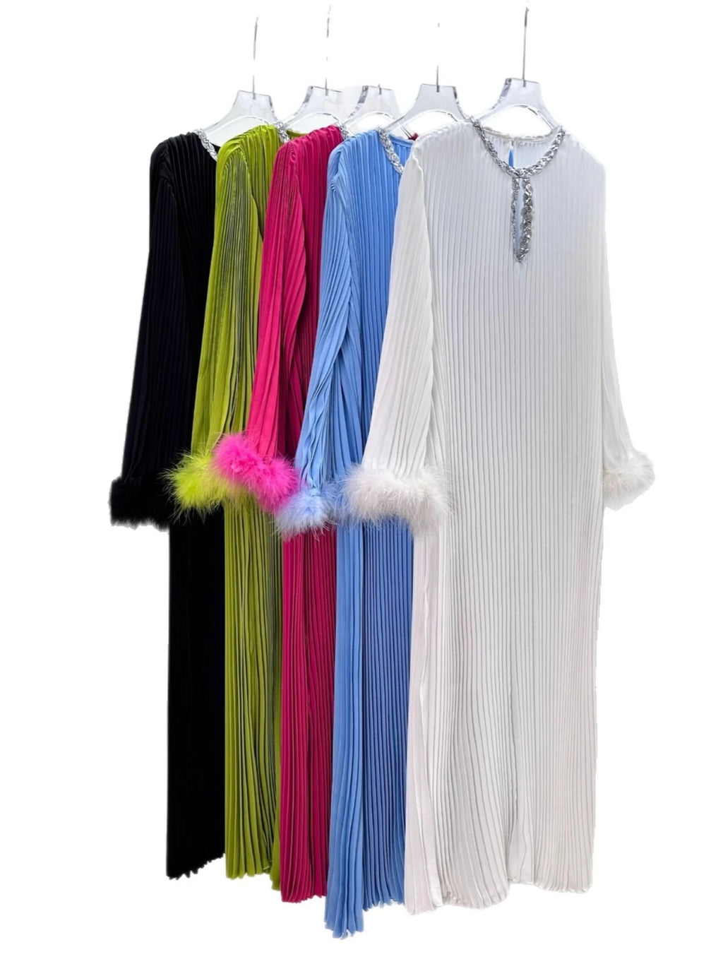 Eid Abaya Women Dress Muslim Pleated Feather Dubai Vestidos Largos Long Dresses Kaftan Arab Robe Party Caftan Jalabiya Ramadan