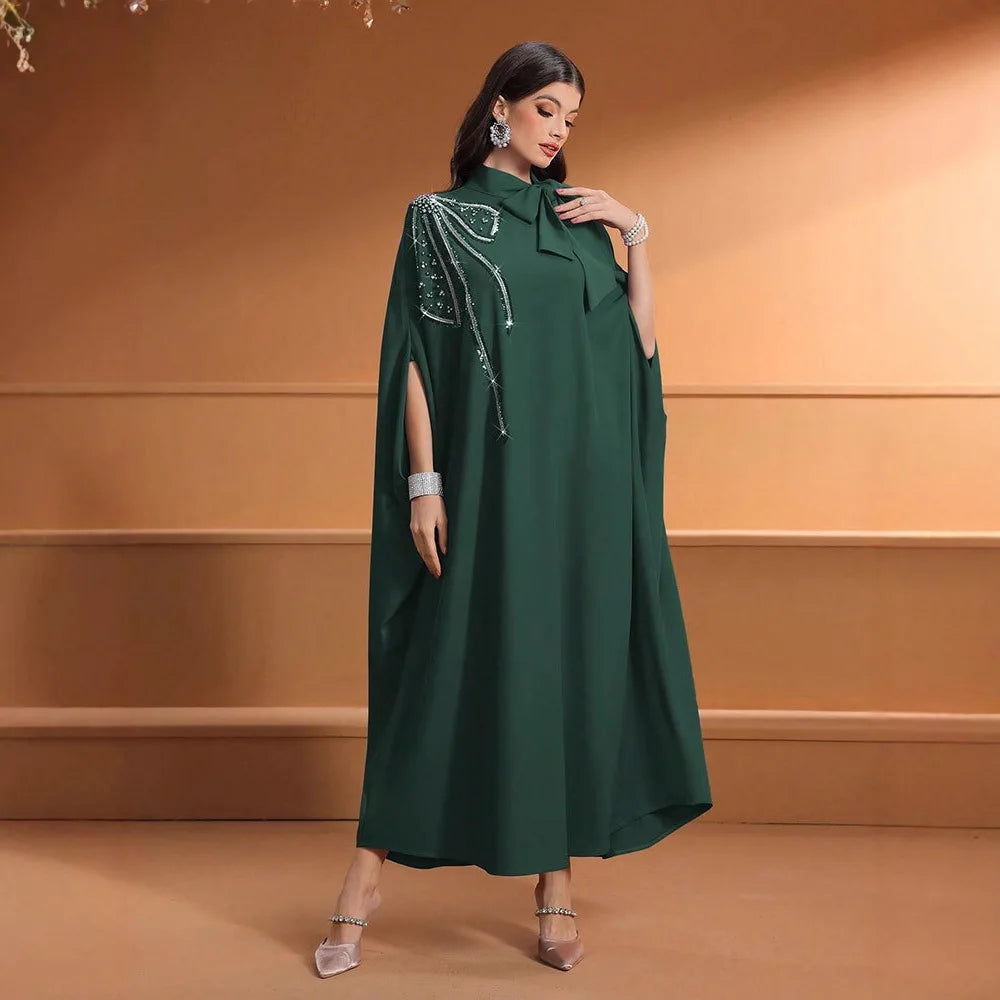 Elegant Dubai Abaya Women Muslim Dress Eid Djellaba Beads Jalabiya Turkey Kaftan Kebaya Caftan Marocain Femme Robe Abbayas Gown