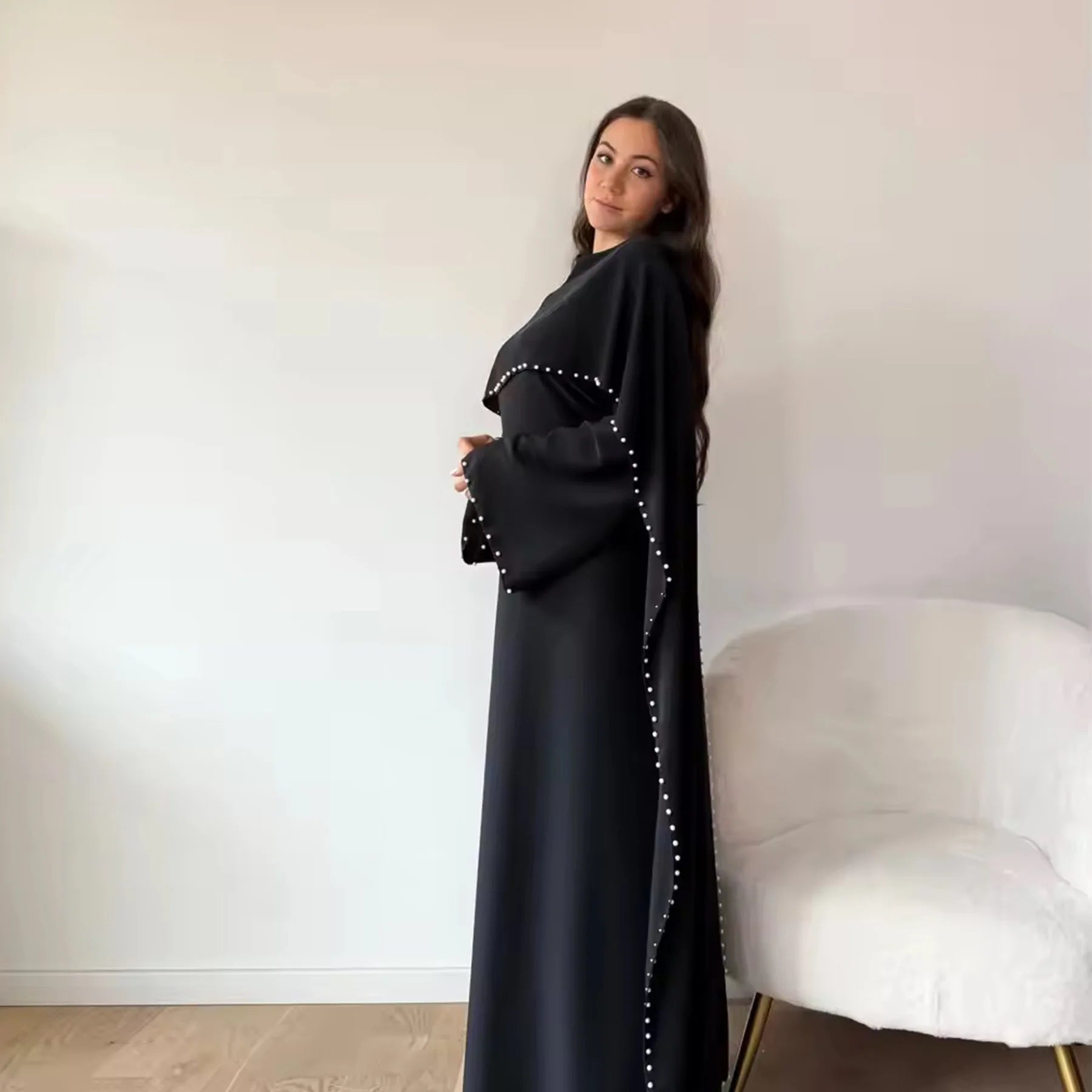 Islamic Clothing Pearl Beading Muslim Dress for Women Abaya Dubai Luxury Turkish Party Evening Dresses Ramadan Eid Kaftan Robe