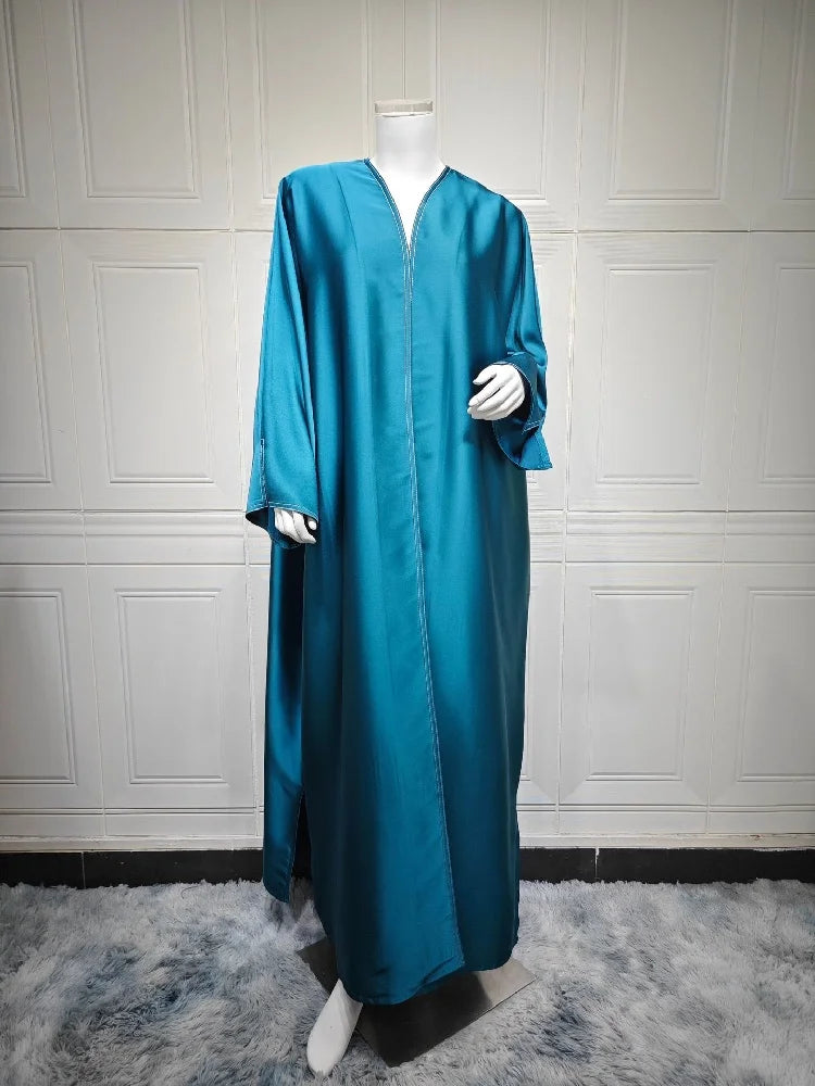 Ramadan Open Plain Satin Kimono Abaya Damen Dubai Kaftan Muslim Coat Prayer Clothes Women Djellaba Kebaya Robe Femme Musulmane