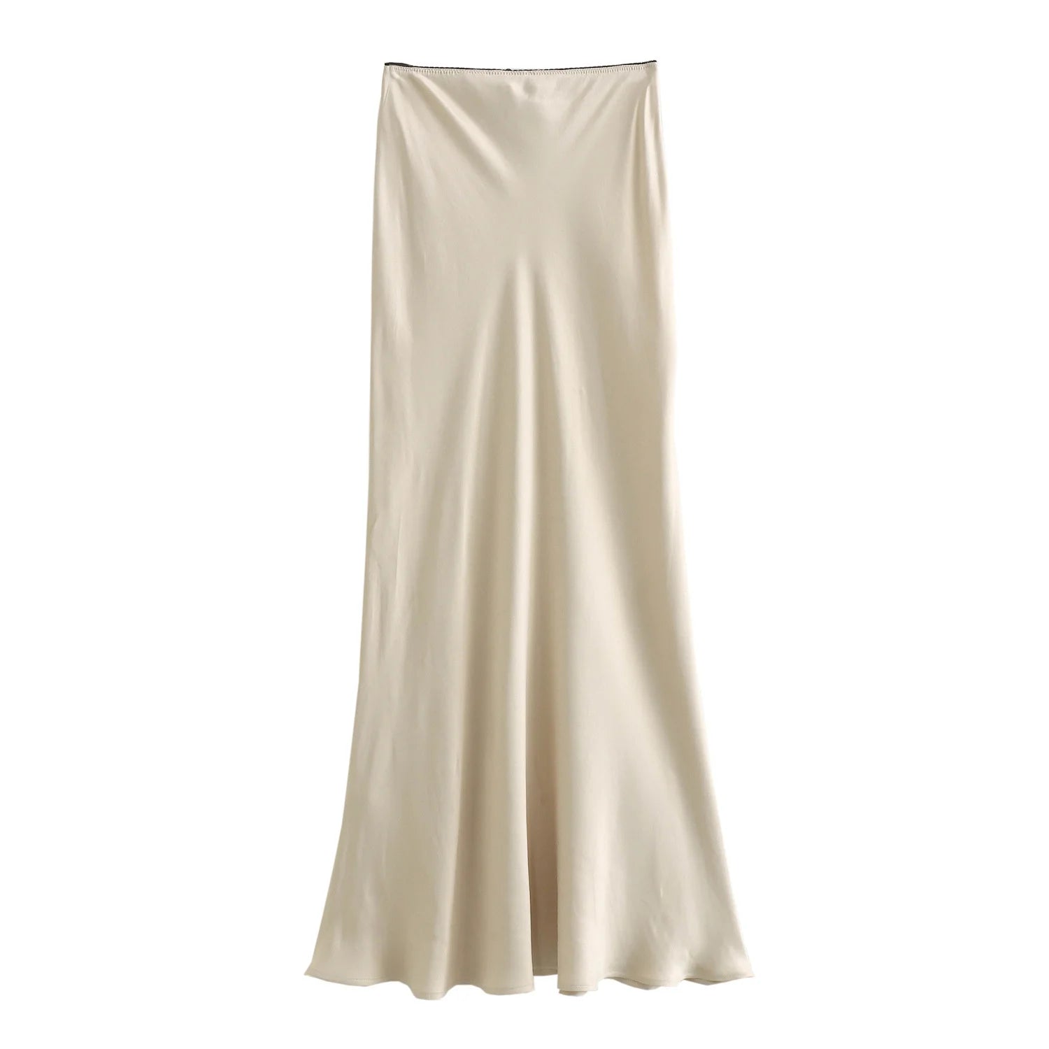 2024 Spring Women's Satin High-Waist A-Line Long Skirt - Vintage Chic Fashion
