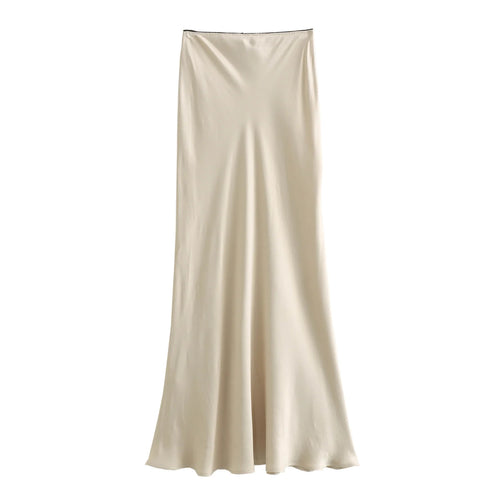 2024 Spring Women's Satin High-Waist A-Line Long Skirt - Vintage Chic Fashion