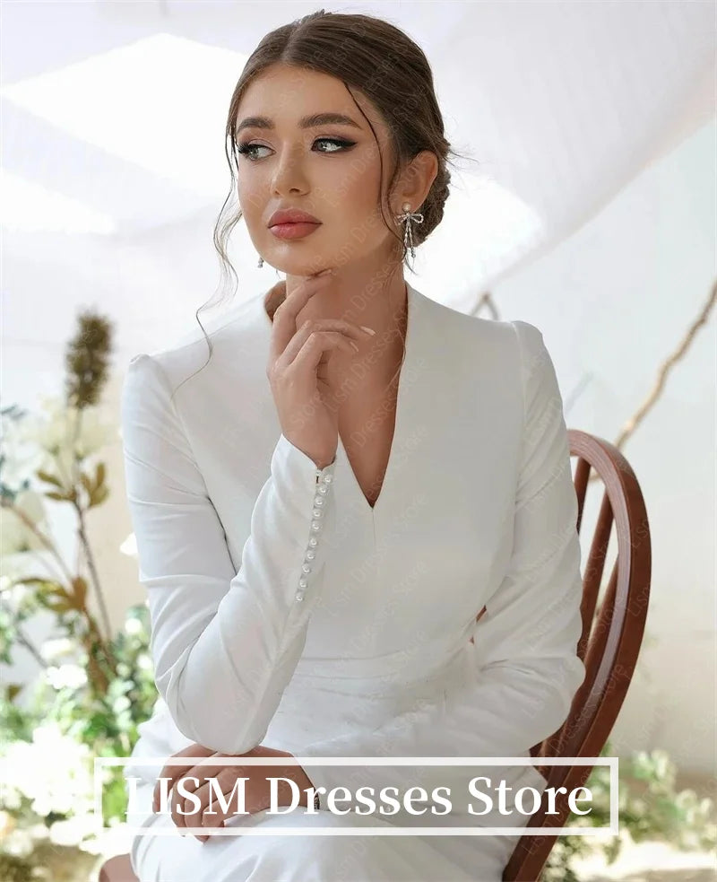 LISM Modest Muslim Wedding Dresses Long Sleeve Luxury Floor Civil Bride Dresses Plus Customized 2026 Evening Prom Party Gowns