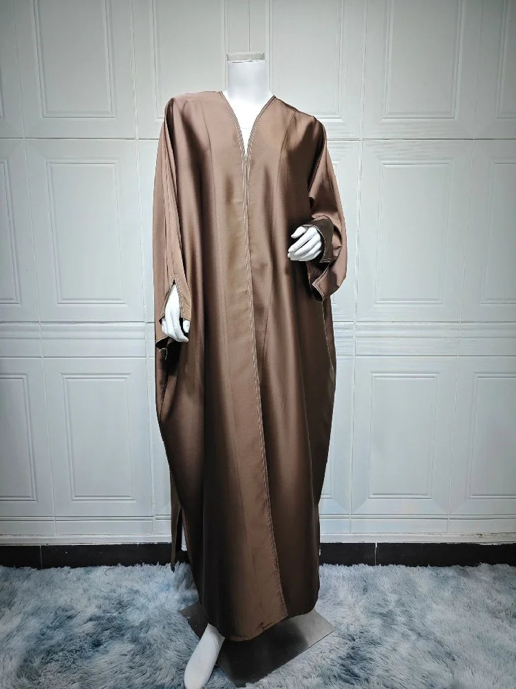 Ramadan Open Plain Satin Kimono Abaya Damen Dubai Kaftan Muslim Coat Prayer Clothes Women Djellaba Kebaya Robe Femme Musulmane