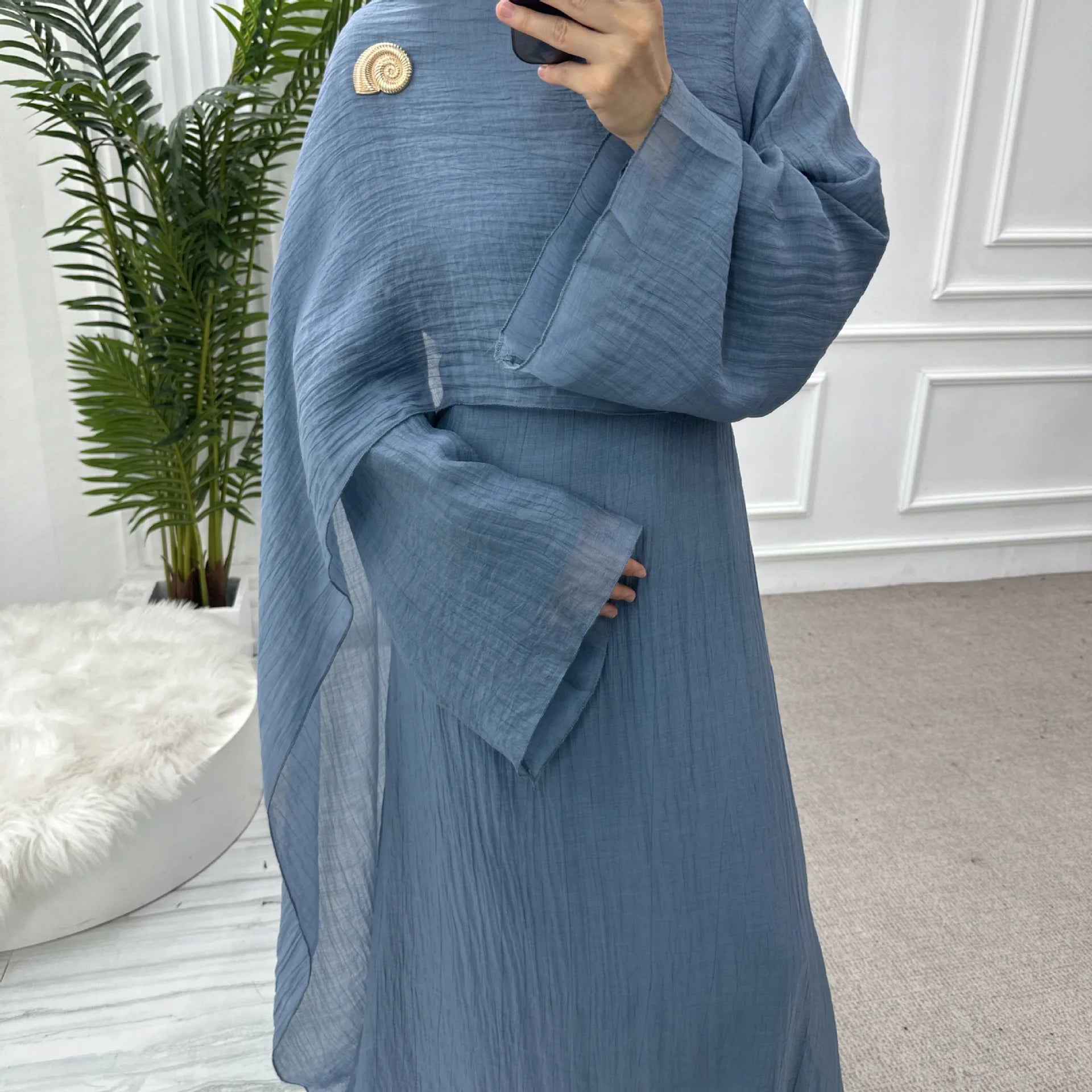 Eid Abaya with Shawl Set Winkle 2 Layer Modest Muslim Woman Dresses Dubai Luxury Party Dress Kaftan Robe Ramadan Islam Clothing
