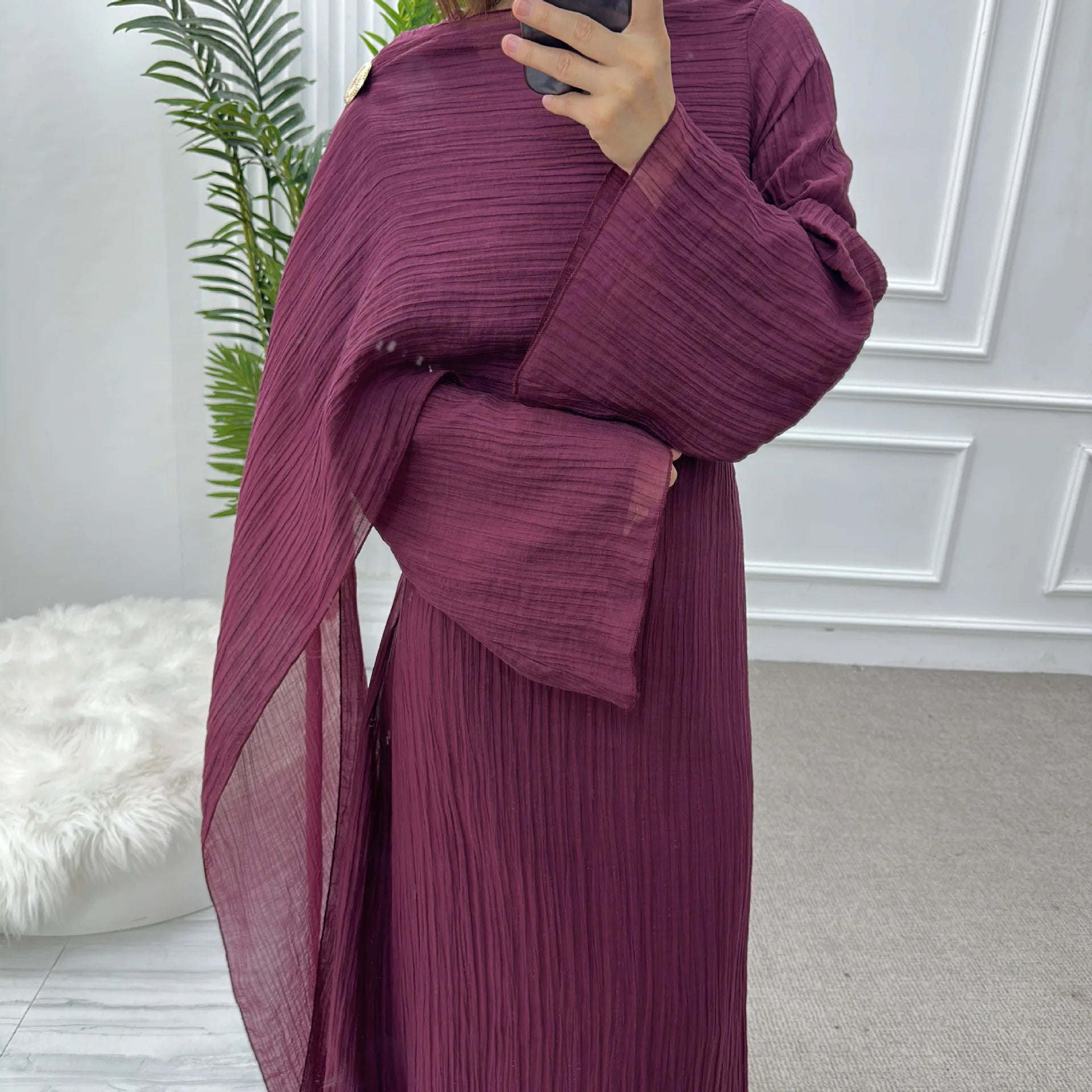 Eid Abaya with Shawl Set Winkle 2 Layer Modest Muslim Woman Dresses Dubai Luxury Party Dress Kaftan Robe Ramadan Islam Clothing