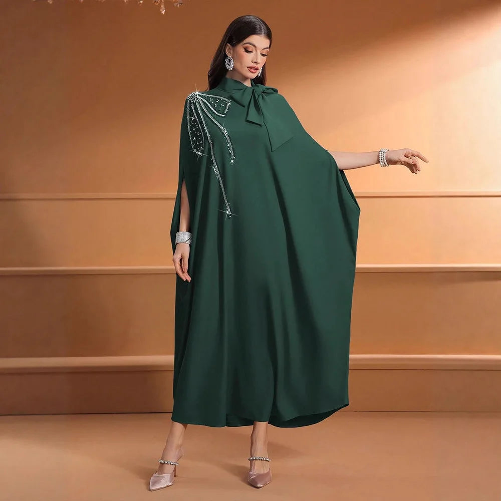 Elegant Dubai Abaya Women Muslim Dress Eid Djellaba Beads Jalabiya Turkey Kaftan Kebaya Caftan Marocain Femme Robe Abbayas Gown