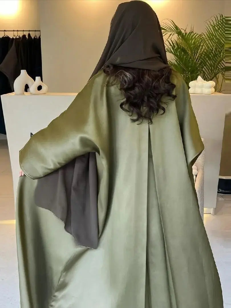 Ramadan Open Plain Satin Kimono Abaya Damen Dubai Kaftan Muslim Coat Prayer Clothes Women Djellaba Kebaya Robe Femme Musulmane