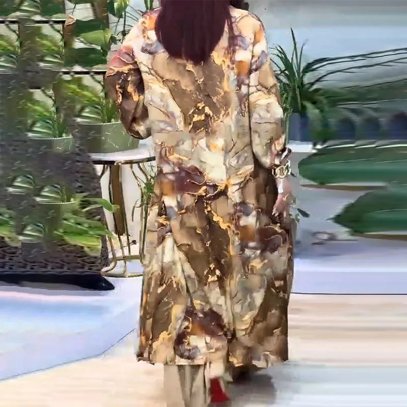 Sets Long Top Wide Leg Pants Print Blouse Ensemble Dubai Islam 2025 Casual Outfits Arabic Trousers 2 Piece Suit