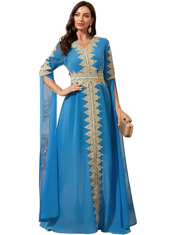 Women Muslim Abaya Kaftan Dress Lace Ethnic Moroccan Dress Eid Prayer Clothes Arabian Maxi Robe