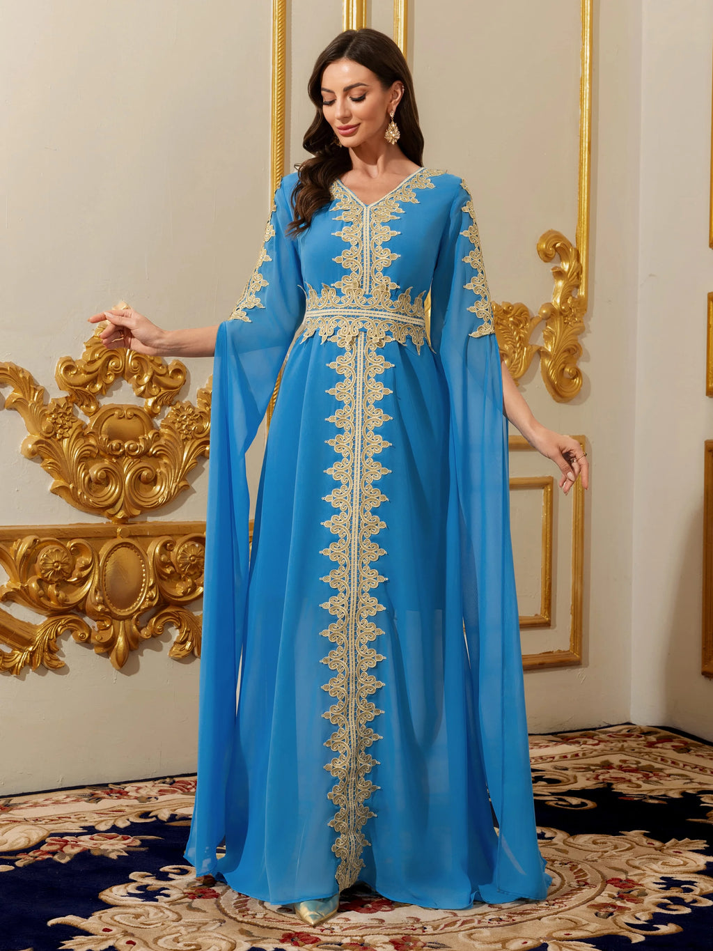 Women Muslim Abaya Kaftan Dress Lace Ethnic Moroccan Dress Eid Prayer Clothes Arabian Maxi Robe