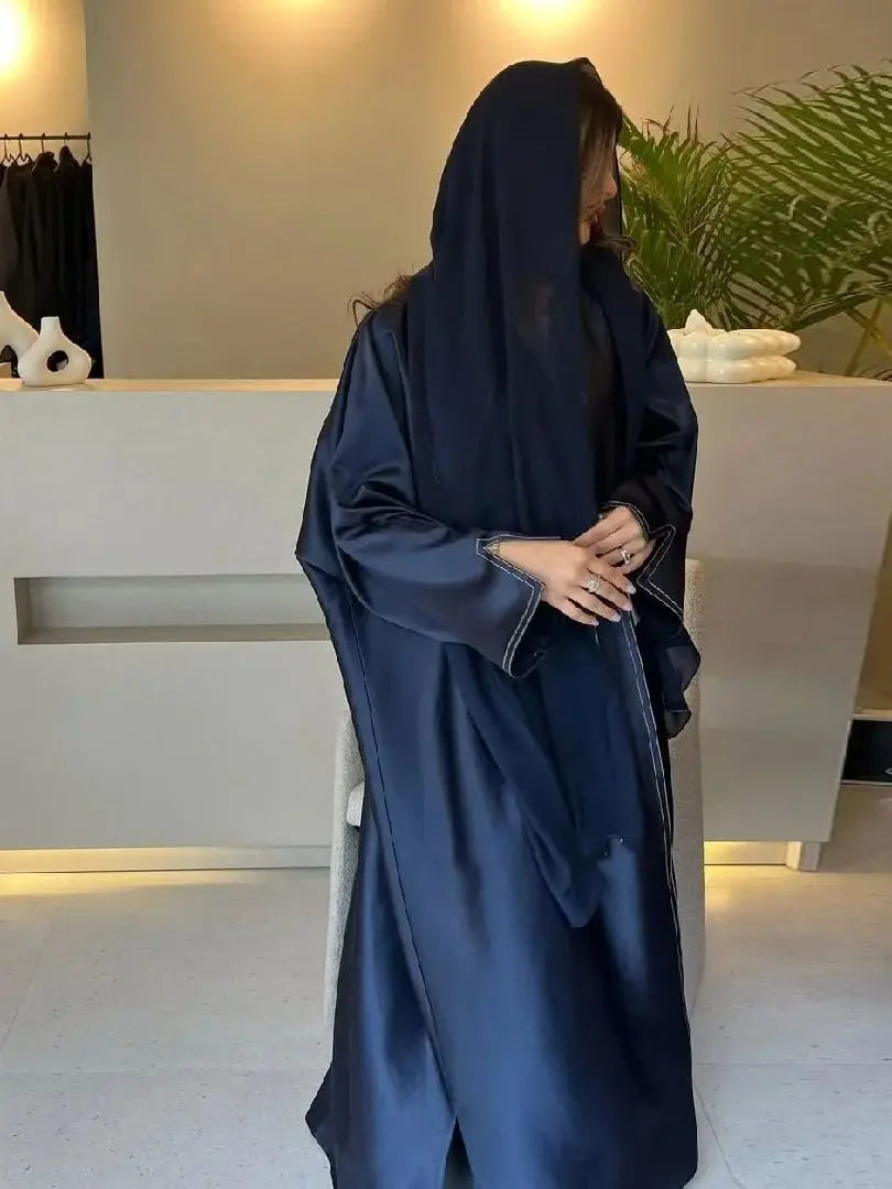 Ramadan Open Plain Satin Kimono Abaya Damen Dubai Kaftan Muslim Coat Prayer Clothes Women Djellaba Kebaya Robe Femme Musulmane