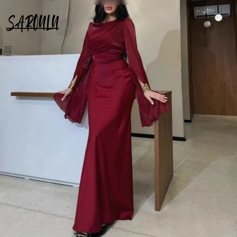 Abaya Elegant Satin Evening Dress For Women Simple Long Sleeves Hot Sale Party Charming Prom Gown 2026 Moroccan Muslim Robe