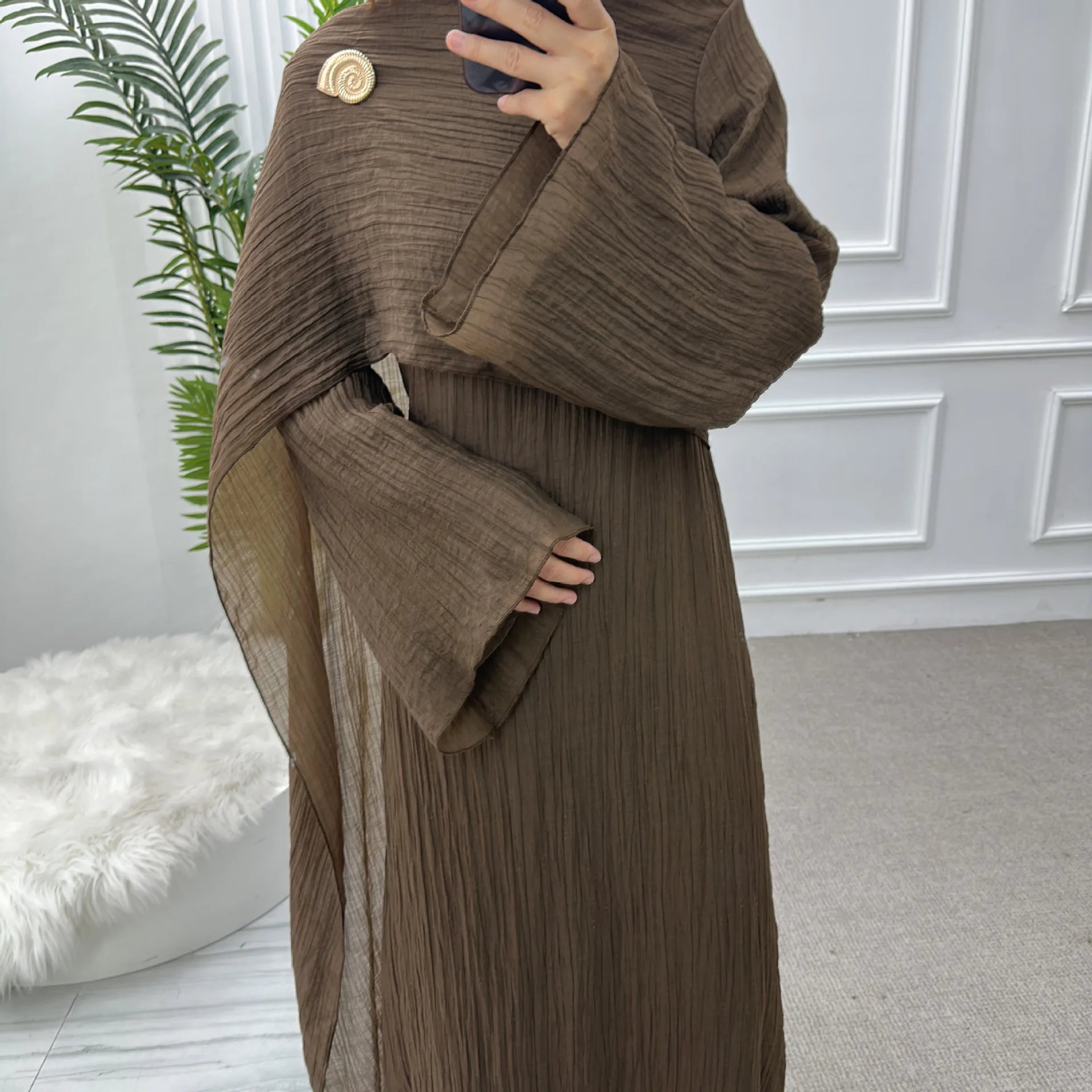 Two Piece Middle East Muslim Cardigan Set for Women Ramadan Eid Dubai Modest Abaya Dress Elegant Islam Solid Turkey Robe Outfit
