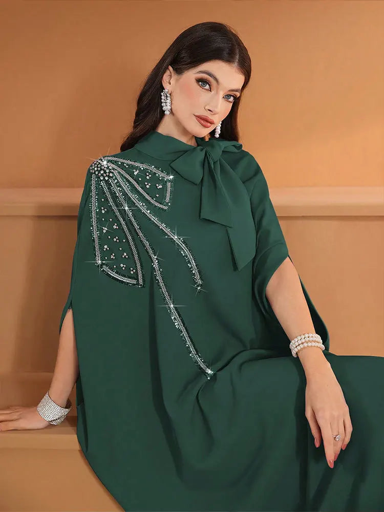 Elegant Dubai Abaya Women Muslim Dress Eid Djellaba Beads Jalabiya Turkey Kaftan Kebaya Caftan Marocain Femme Robe Abbayas Gown