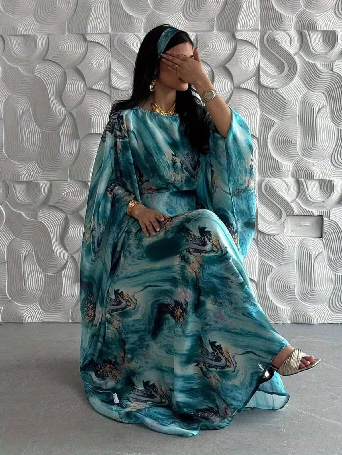 Middle Eastern Pullover Abayas Full Sleeve Loose Evening Dresses Elegant Kaftans Women Jilbabs Islamic Printed Maxi Dresses