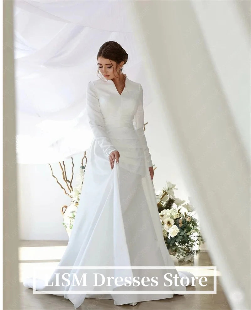 LISM Modest Muslim Wedding Dresses Long Sleeve Luxury Floor Civil Bride Dresses Plus Customized 2026 Evening Prom Party Gowns