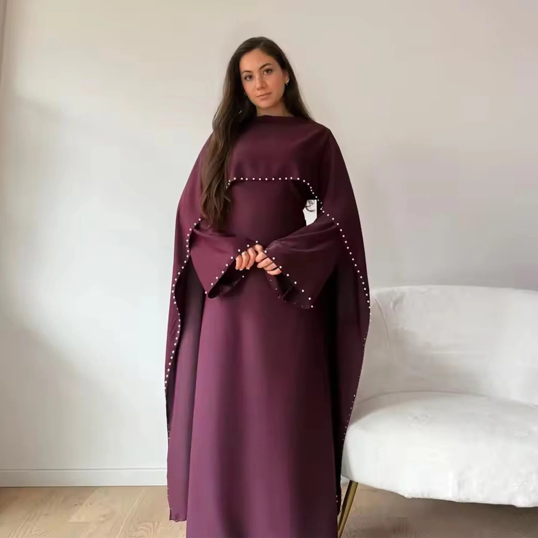 Islamic Clothing Pearl Beading Muslim Dress for Women Abaya Dubai Luxury Turkish Party Evening Dresses Ramadan Eid Kaftan Robe