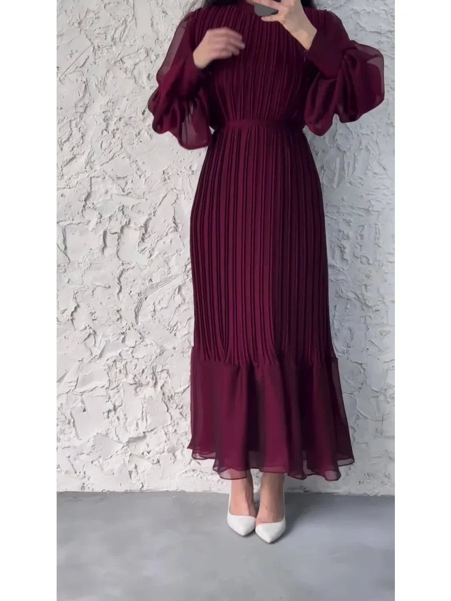 Eid Muslim Dress for Women Sweet Pleated Long Dresses Abaya Party Ramadan Lace-up Vestidos Largo Islam Dubai Arab Long Robe 2026