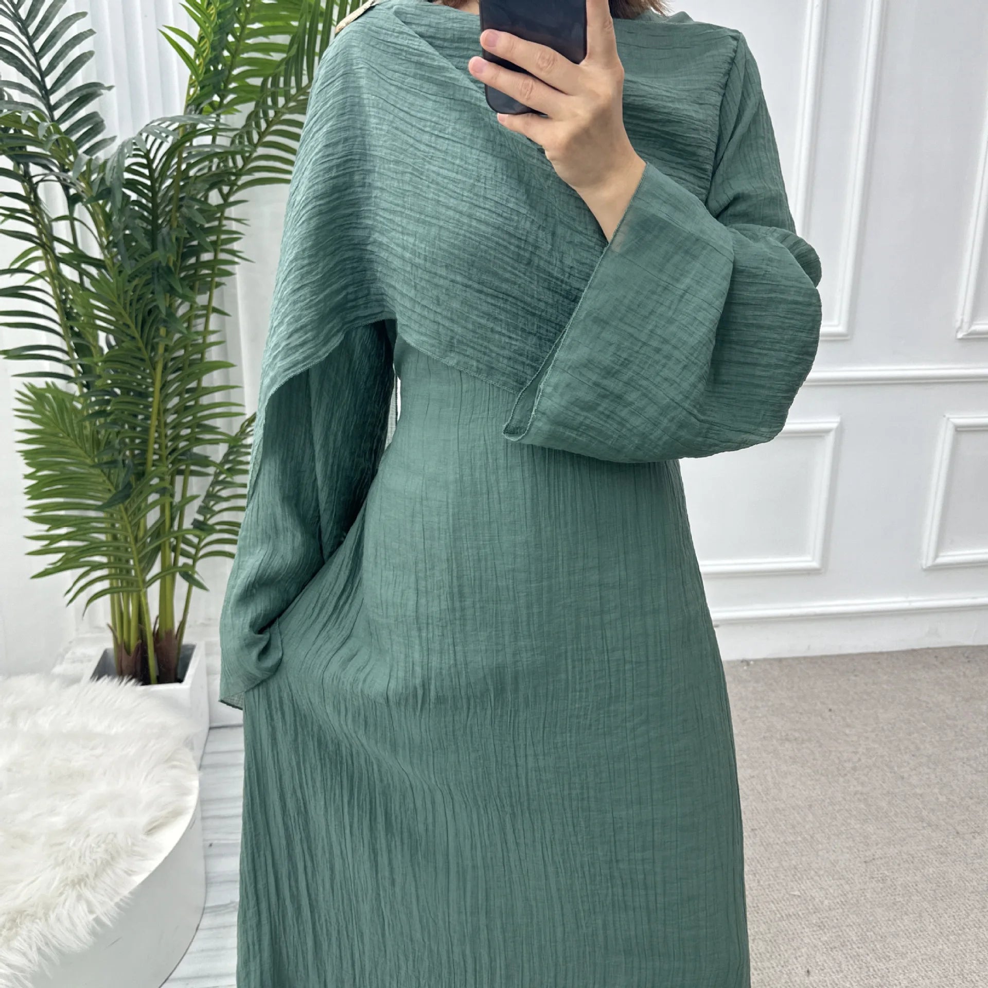 Eid Abaya with Shawl Set Winkle 2 Layer Modest Muslim Woman Dresses Dubai Luxury Party Dress Kaftan Robe Ramadan Islam Clothing
