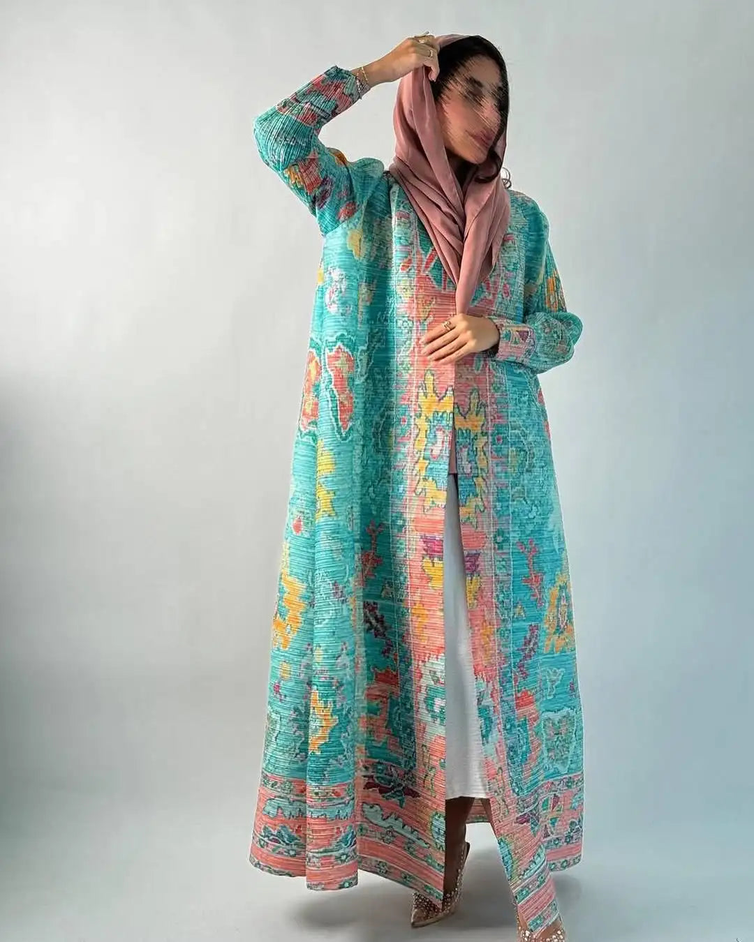 KAF Women Fashion Abaya Vintage Printed Cardigan Design Loose Large Size Elegant Female Luxury Robe Spring Autumn Model