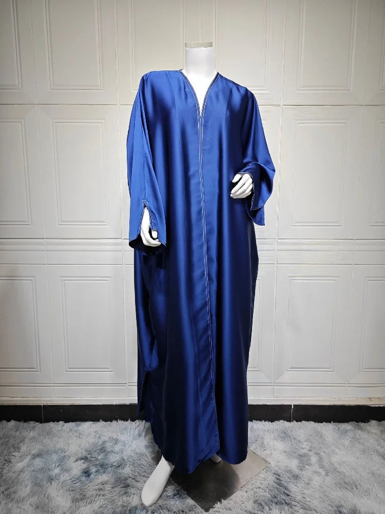 Ramadan Open Plain Satin Kimono Abaya Damen Dubai Kaftan Muslim Coat Prayer Clothes Women Djellaba Kebaya Robe Femme Musulmane