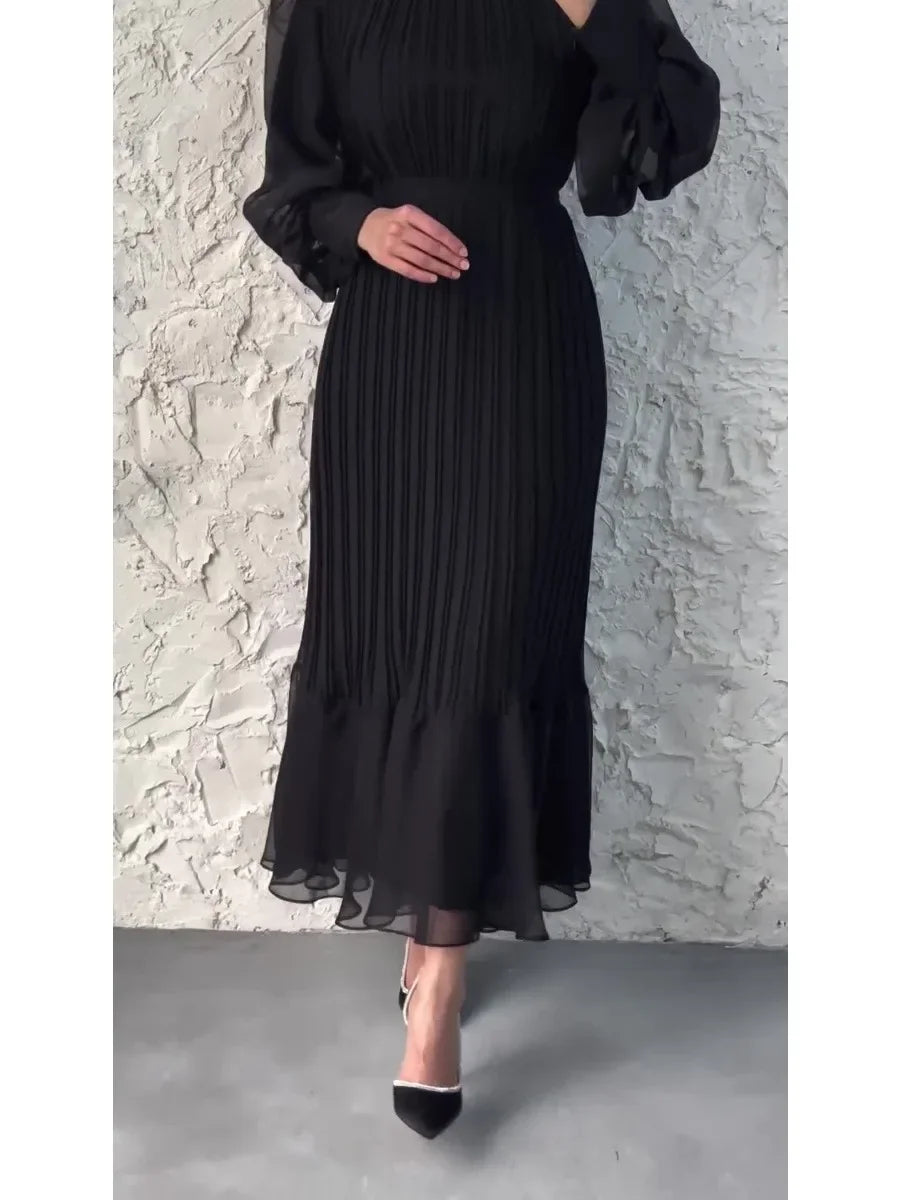 Eid Muslim Dress for Women Sweet Pleated Long Dresses Abaya Party Ramadan Lace-up Vestidos Largo Islam Dubai Arab Long Robe 2026