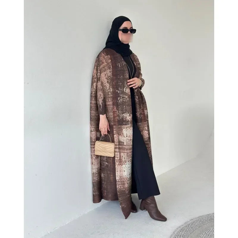 KAF Women Fashion Abaya Vintage Printed Cardigan Design Loose Large Size Elegant Female Luxury Robe Spring Autumn Model