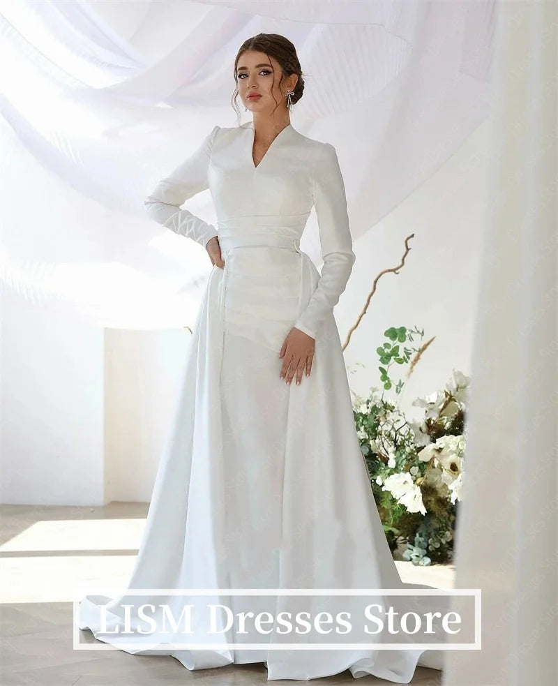 LISM Modest Muslim Wedding Dresses Long Sleeve Luxury Floor Civil Bride Dresses Plus Customized 2026 Evening Prom Party Gowns