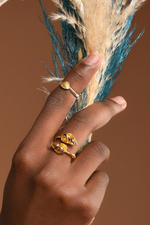 Goldplated Seashell Ring – Handmade Recycled Brass Heart Shaped Band